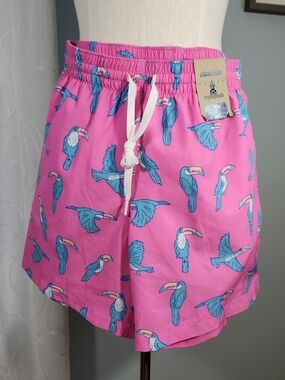 chubbies Pink Swim Trunks with Blue Toucan Print